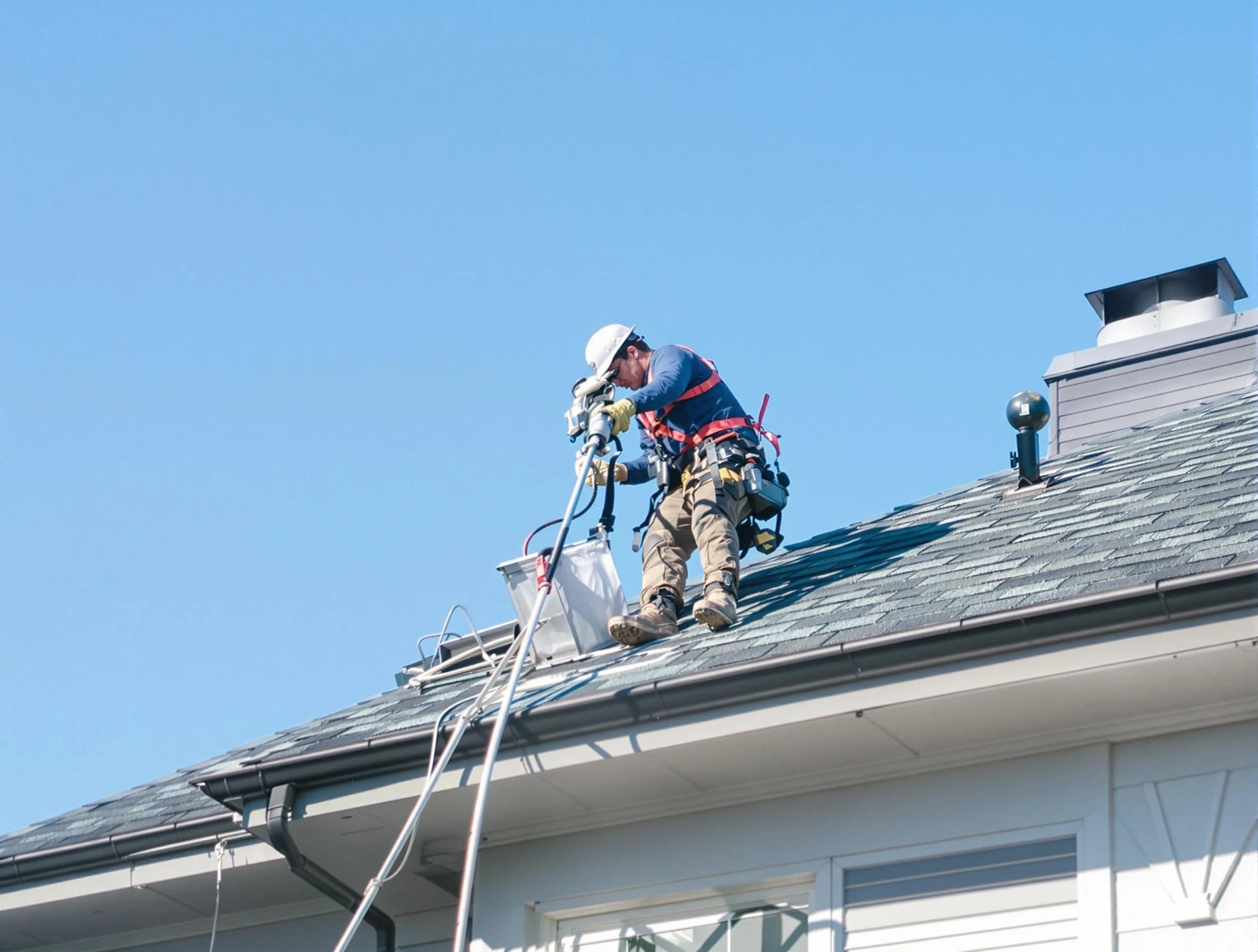 Harrisville Dryer Vent Cleaning certified technician cleaning a roof-mounted dryer vent system in Harrisville