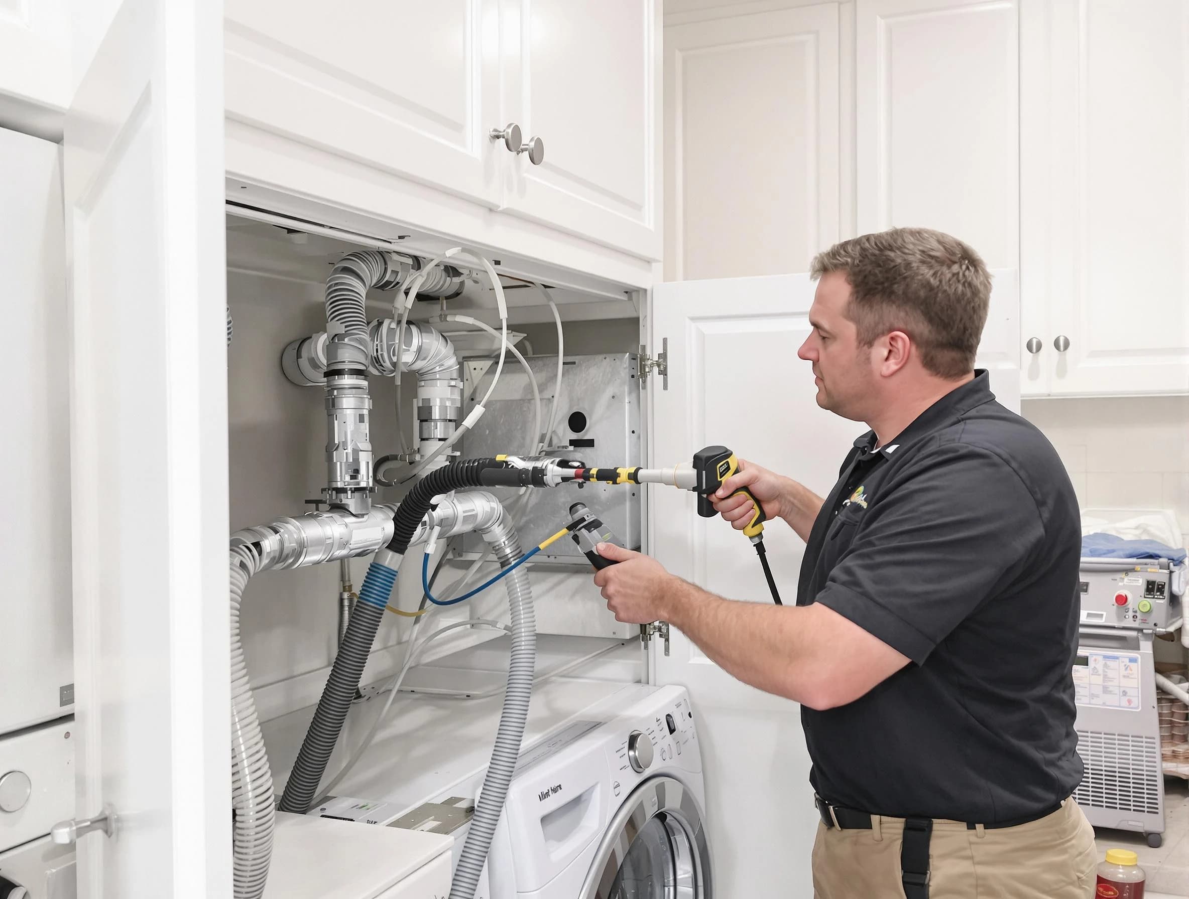 Harrisville Dryer Vent Cleaning professional removing severe blockage from a clogged dryer vent in Harrisville