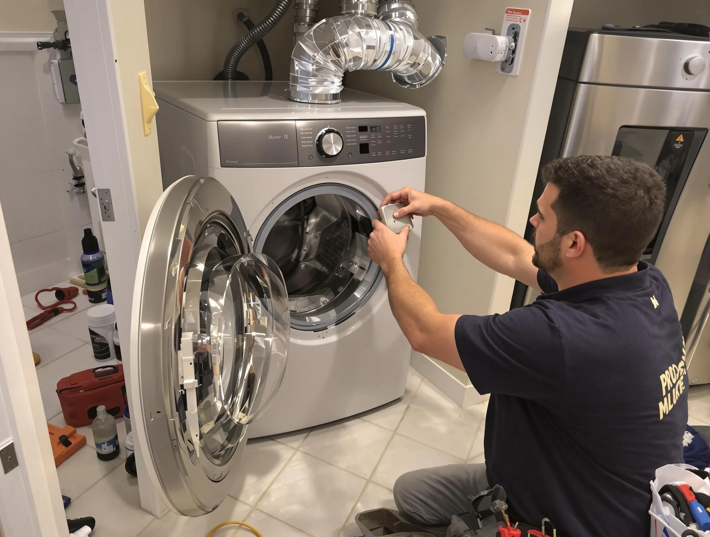 Harrisville Dryer Vent Cleaning technician performing precise dryer vent hose installation in Harrisville